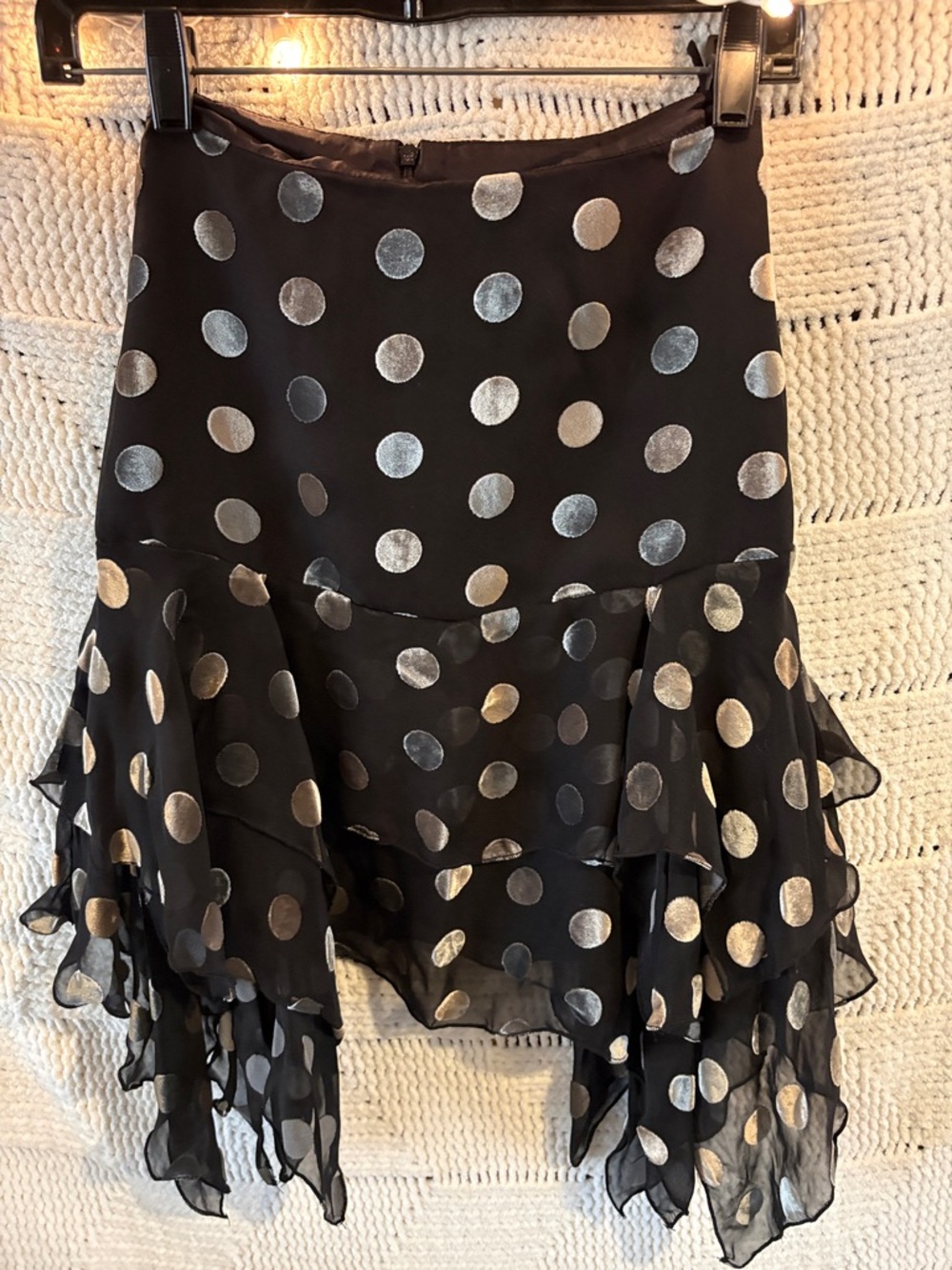 Women’s Black Polka Dot Asymmetrical Ruffle Skirt